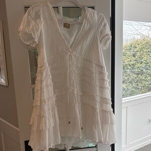 White Ruffled Short Sleeve Dress